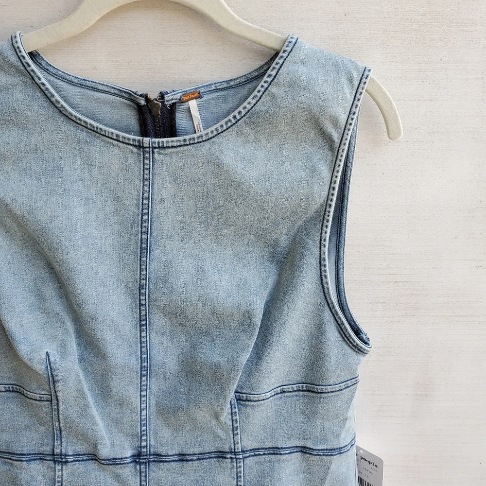 NWT Free People Alex Mini Denim Flare Dress - Picture 3 of 4